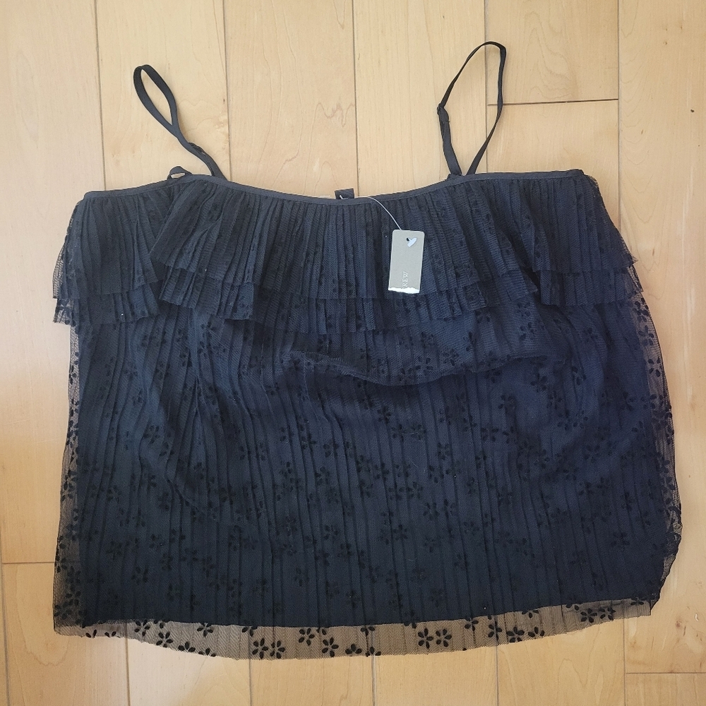 J.Crew Black Tiered Ruffle Sheer Cami Top NWT Size S - Picture 2 of 4